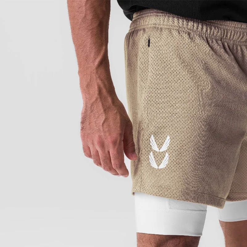 0848. SilverPlus™ Mesh 5"" Liner Short - Khaki/White