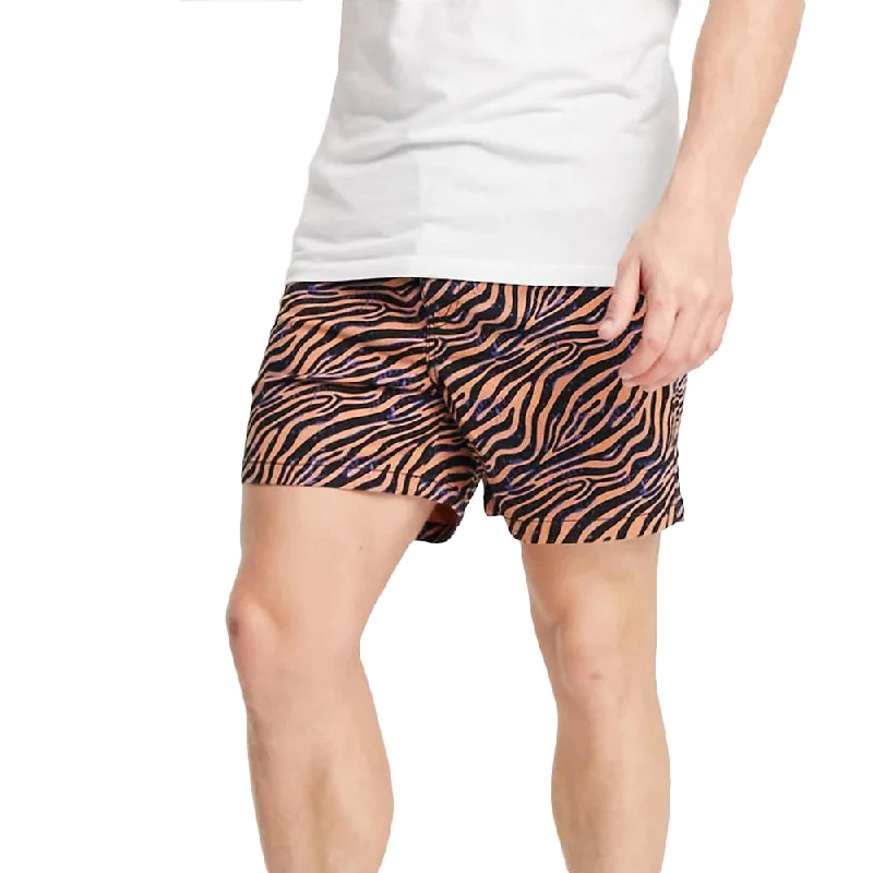 Men's Drawstring Animal Print Short,Orange/Black