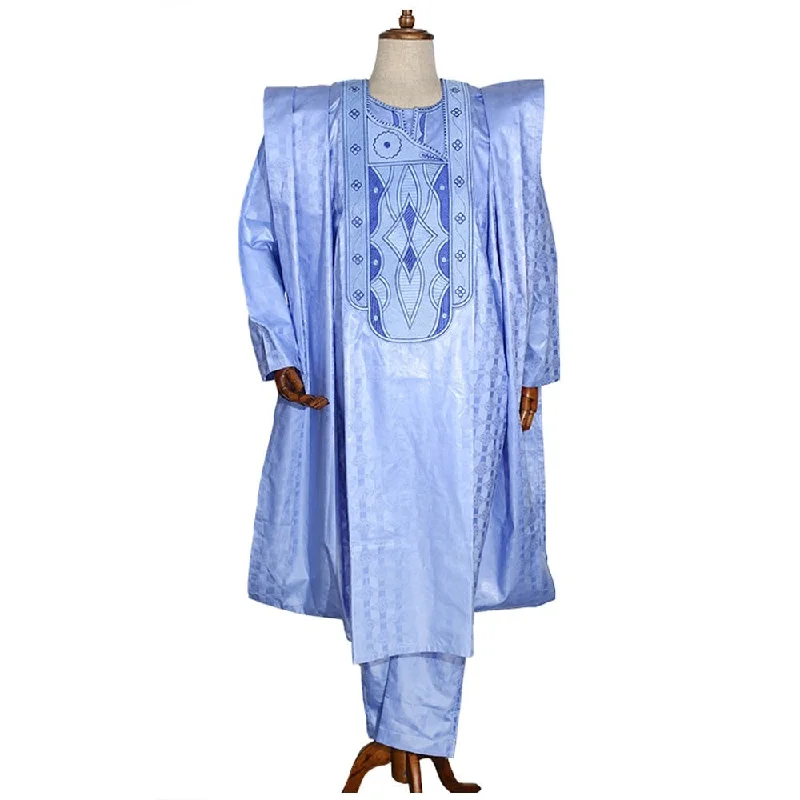 South African Traditional Wear Formal Attire Bazin Riche Dashiki Outfits Shirt Pants Robe Suit No Cap African Men Agbada