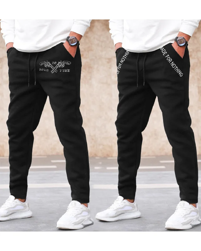 Men Cotton Designer Black Track Pants Combo Set Of 2