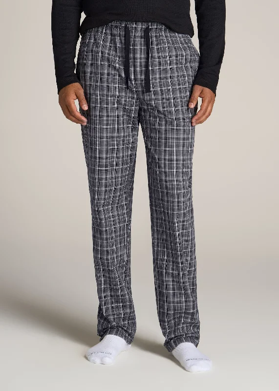 Woven Pajama Pants for Tall Men in Black & Grey Plaid