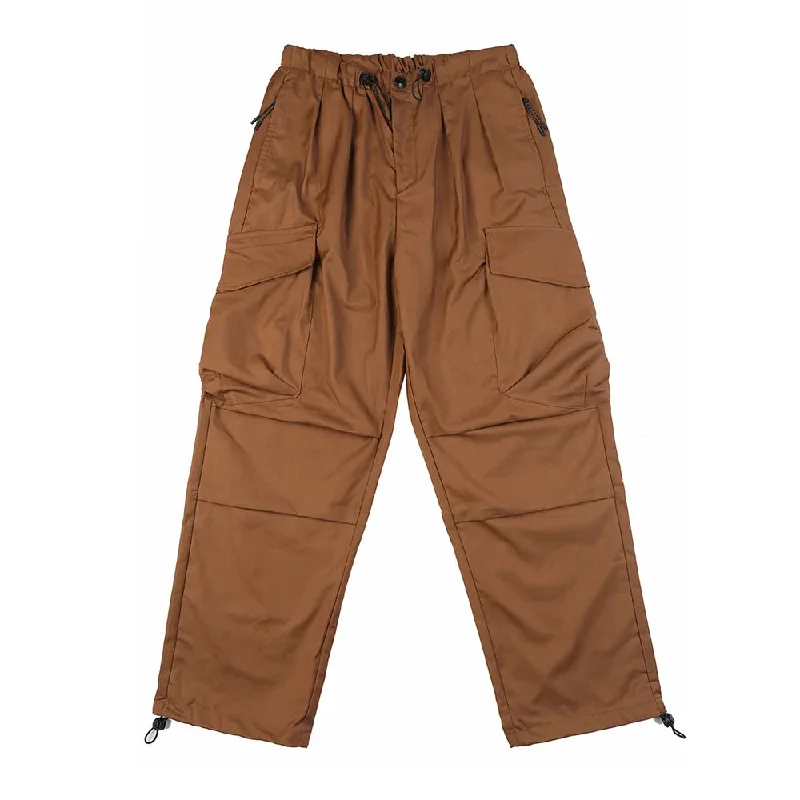 Pleated Cargo Jogger Pants - Multi-pocket Safari Style - Solid Color