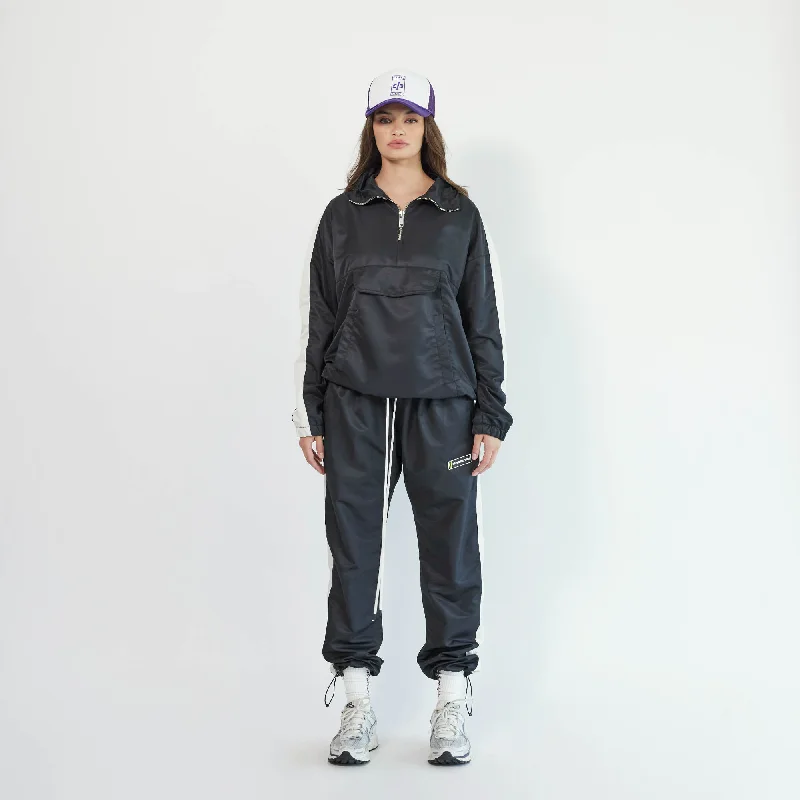 classic parachute track pant / black + ivory