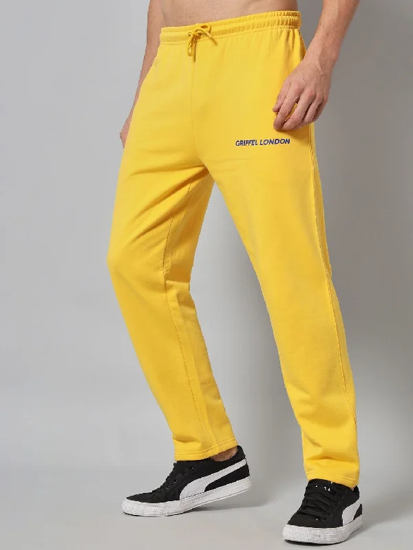 GRIFFEL Men Fleece Basic Solid Front Logo Yellow Trackpants