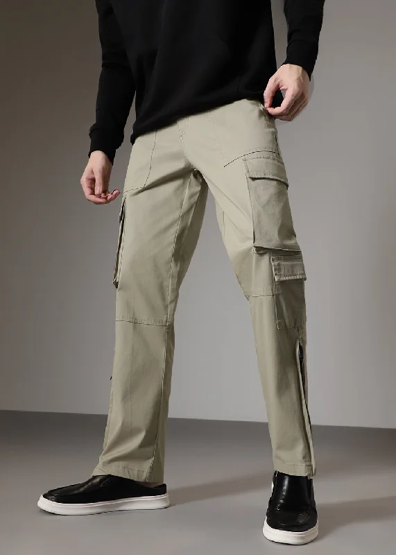 Light Olive Zipper Cargo Pant