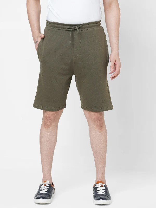 Mens Olive Cotton Regular Fit Shorts