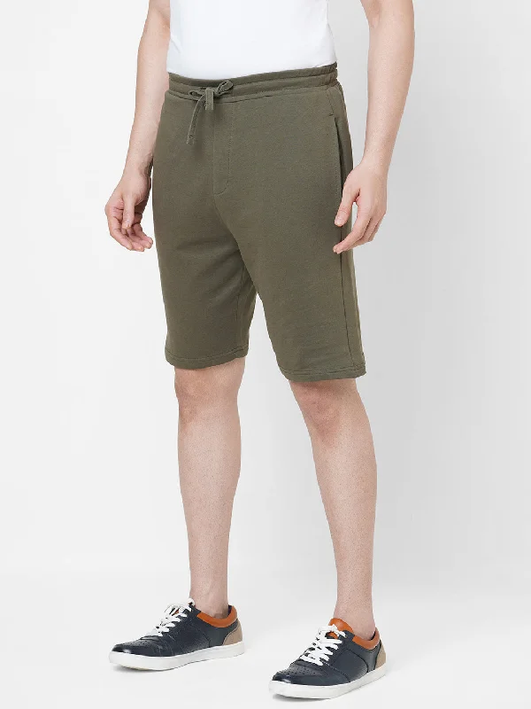 Mens Olive Cotton Regular Fit Shorts