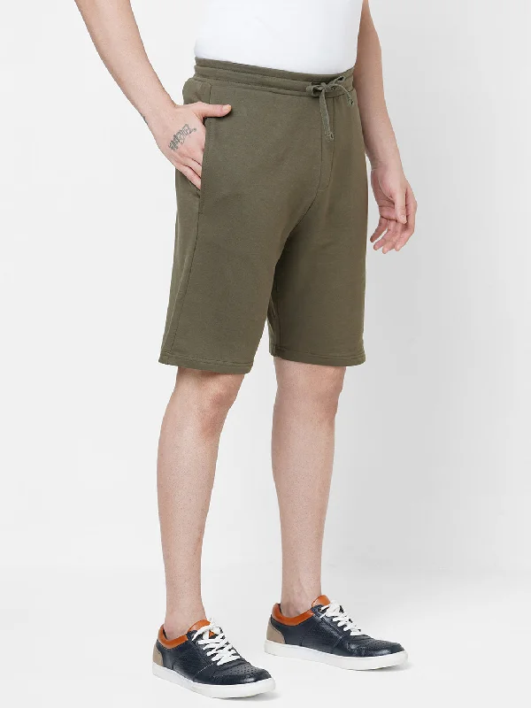 Mens Olive Cotton Regular Fit Shorts