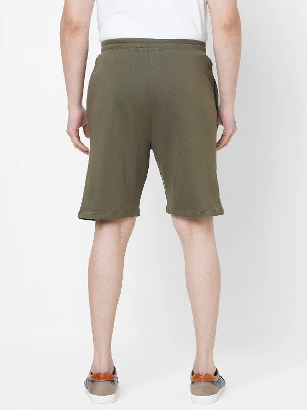 Mens Olive Cotton Regular Fit Shorts