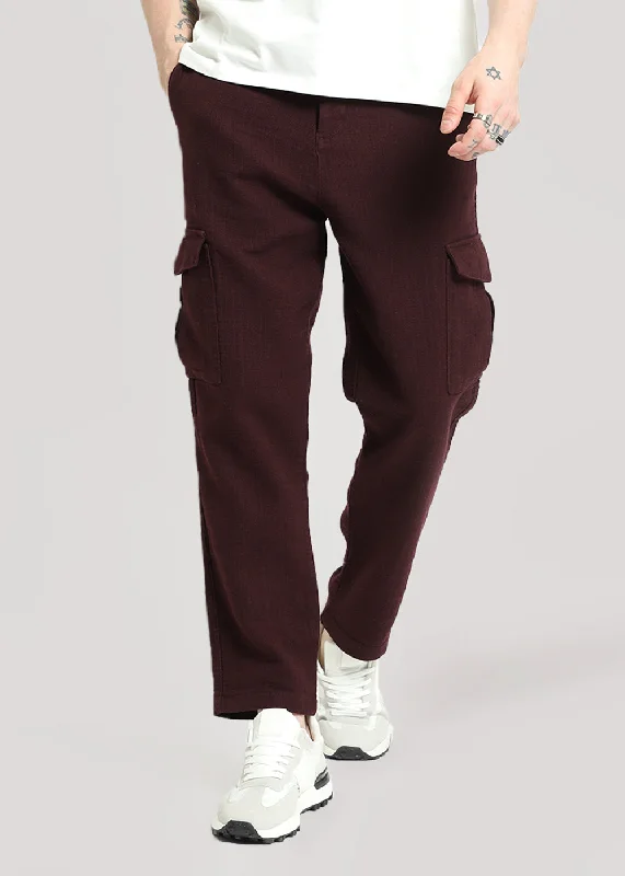 Maroon Linen Cargo Pants