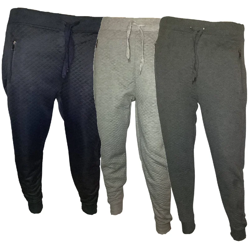 Men's Fleece Lined Jogger 2 Zipper Pockets Draw String Quilted Active Sweat Pants Active