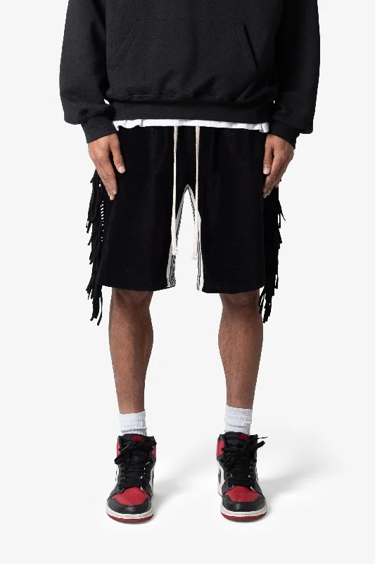 Fringe Velour Sweatshorts - Black