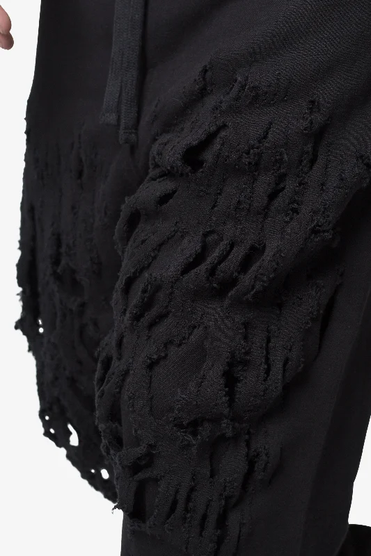 Shredded Layered Baggy Sweatpants - Black