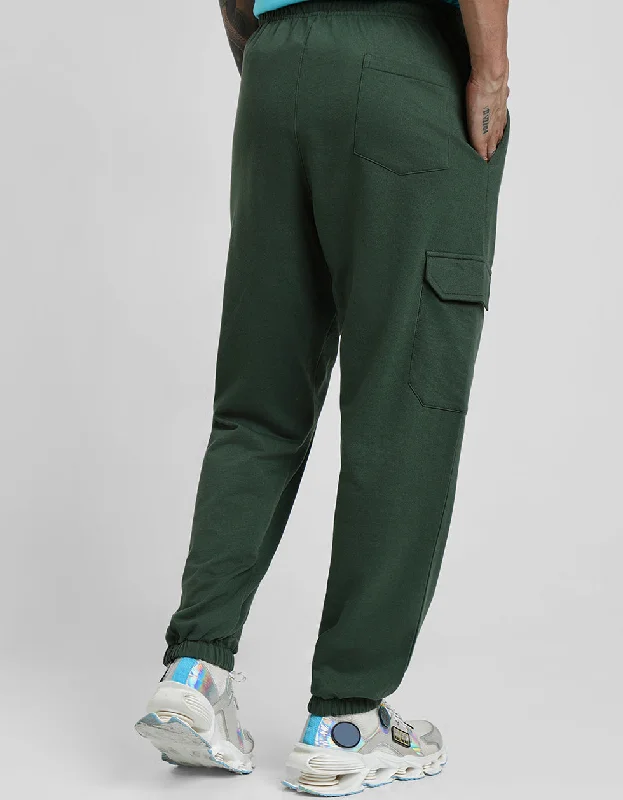 Olive Green Solid Baggy Fit Cargo Joggers