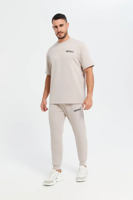 Men Beige Elasticated Waistband Active Trousers