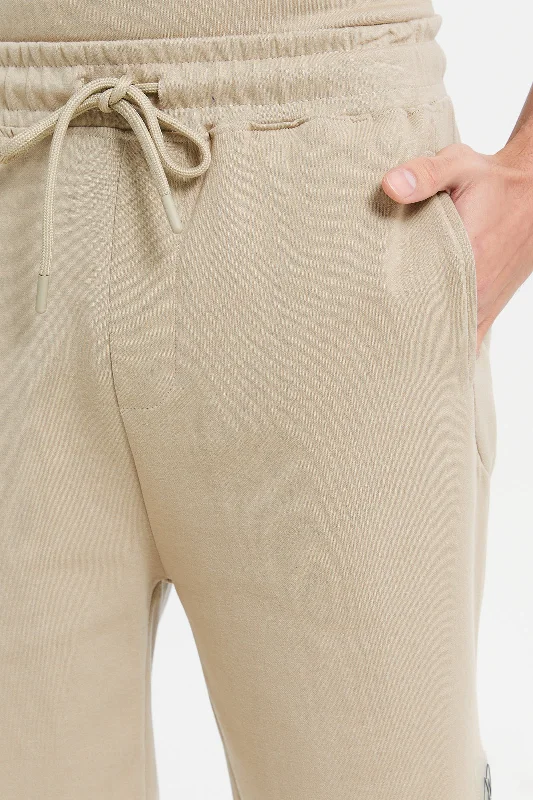 Men Beige Pull On Active Shorts