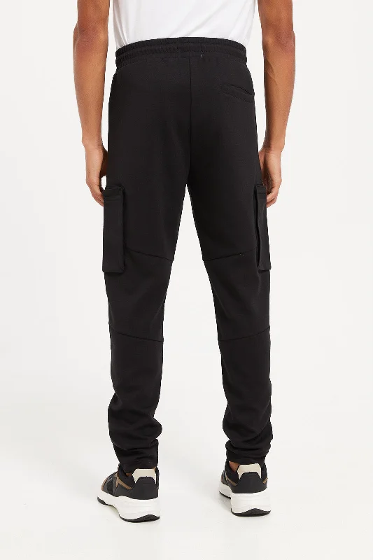 Men Black Jogger Pants With Cargo Pockets