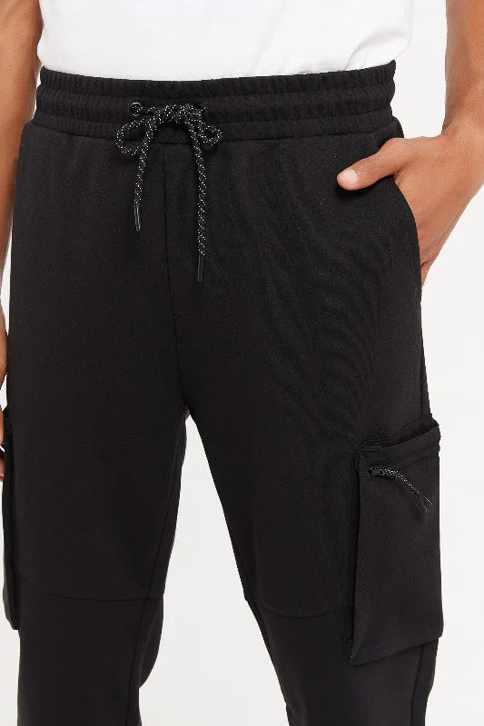 Men Black Jogger Pants With Cargo Pockets