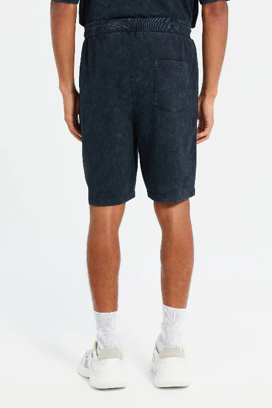 Men Black Washed Lounge Shorts