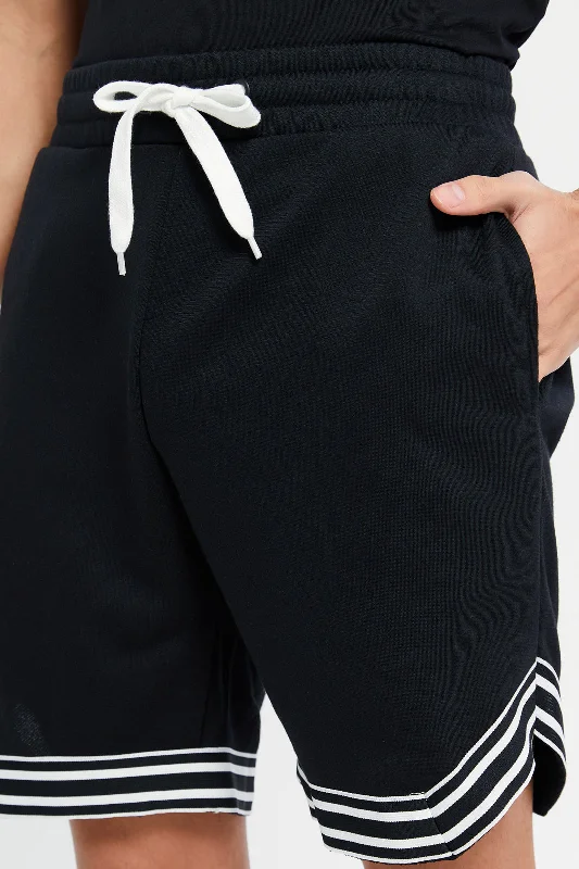 Men Black Elasticated Waistband Active Shorts