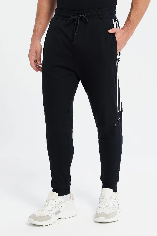 Men Black Pique Cord Active Pants