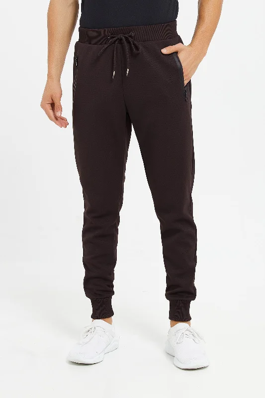 Men Brown Athletic Jogger With Zip Pockets