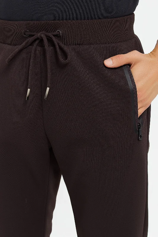 Men Brown Athletic Jogger With Zip Pockets