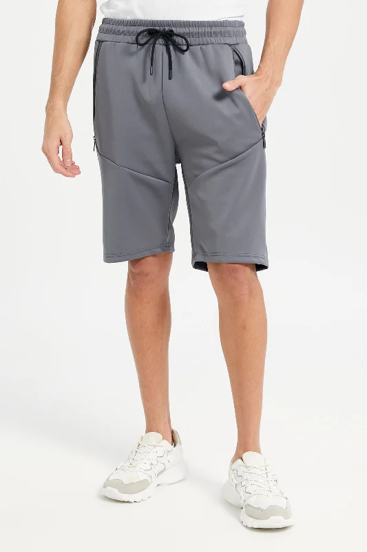 Men Grey Slim Fit Active Shorts