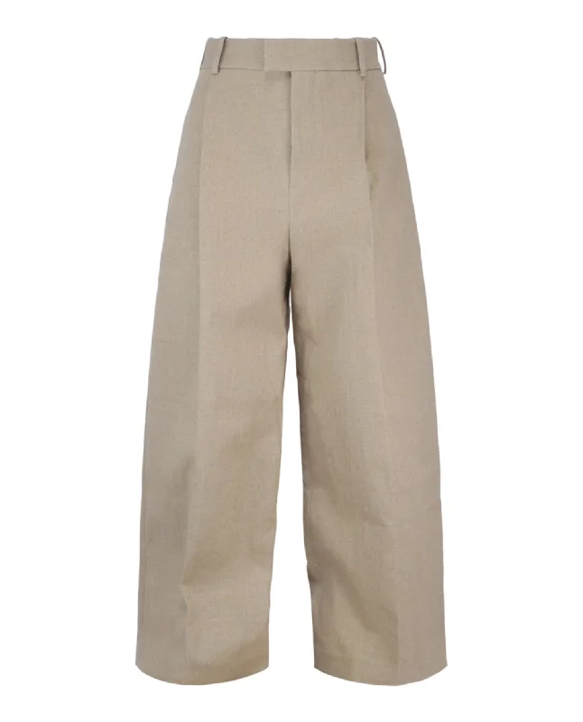 Linen Canvas Wide-Leg Trousers