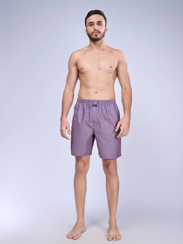 Mens Wine Plain Woven Boxer Long