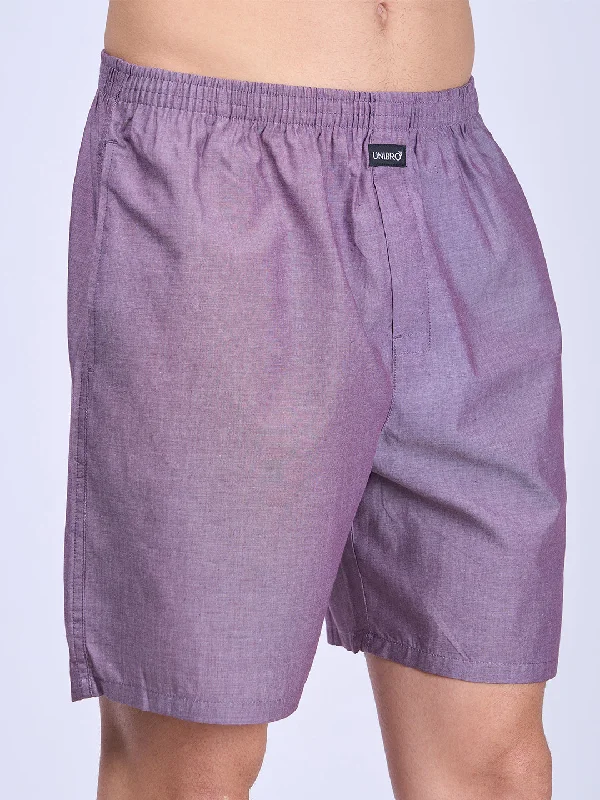 Mens Wine Plain Woven Boxer Long