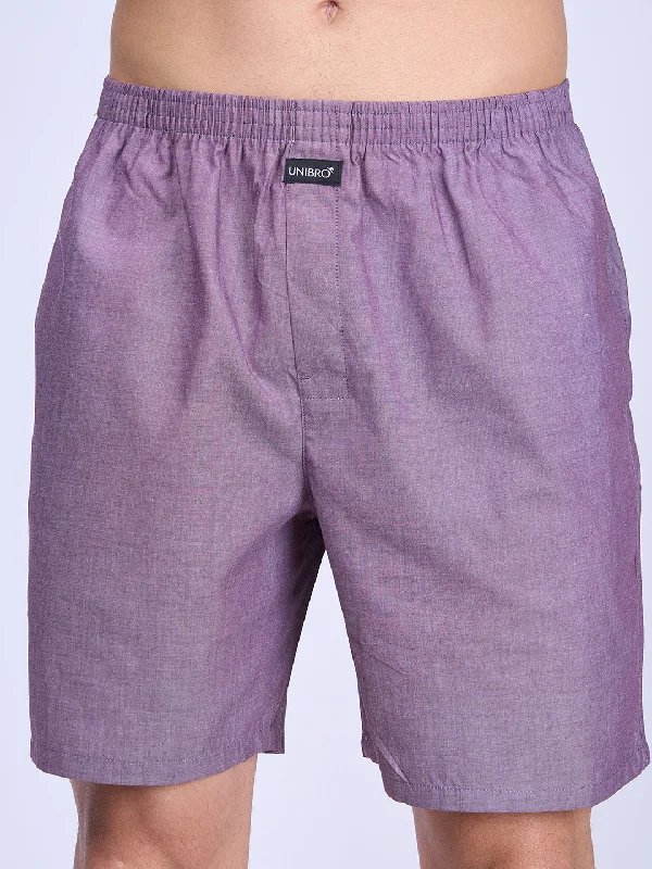 Mens Wine Plain Woven Boxer Long