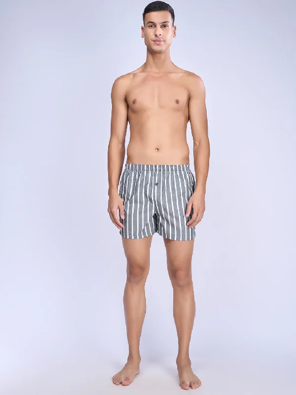 Mens Woven Inner Boxer Grey Big Stripe Shorts