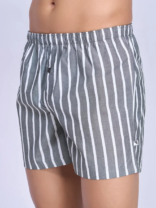 Mens Woven Inner Boxer Grey Big Stripe Shorts