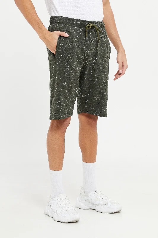 Men Olive Jacquard Active Short