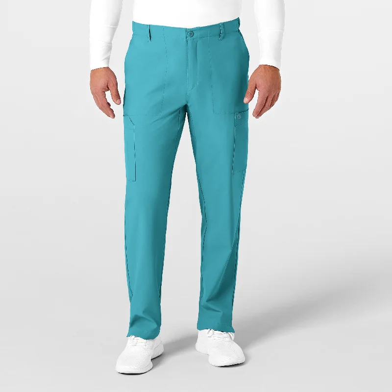 W123 Men's Flat Front Cargo Scrub Pant - Teal Blue